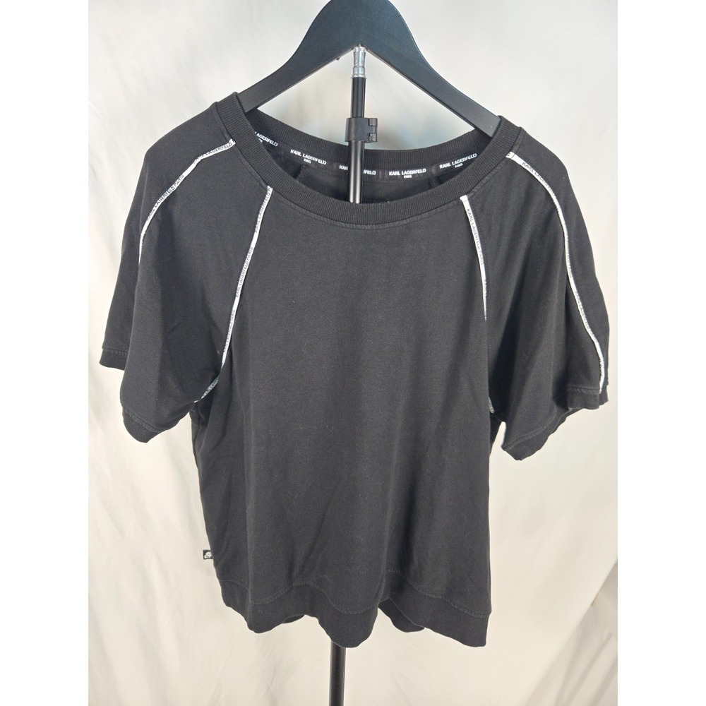 Karl Lagerfeld Womens Sz XL Black Sweatshirt Athleisure Streetwear Logo Trim
